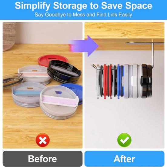 2 Pcs Tumbler Lid Organizer Horizontal with Sticky Tape Anti-drop Design Under-Cabinet Mount Clutter-Free Kitchen Cabinets And Countertops