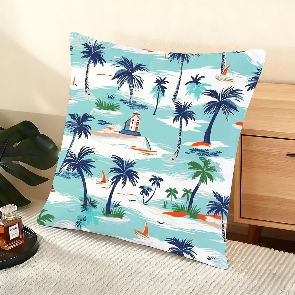 Plam Trees Flowers Cushion Cover Soft Short Plush Pillow Cover Smooth Cozy Texture Aesthetic Cushion Case Home Decor