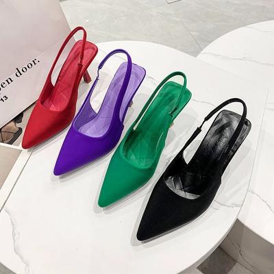 2025 Spring Summer New Sexy Pointed Back Hollow High Heel Single Shoes Women's Simple Shallow Heel Baotou Sandals