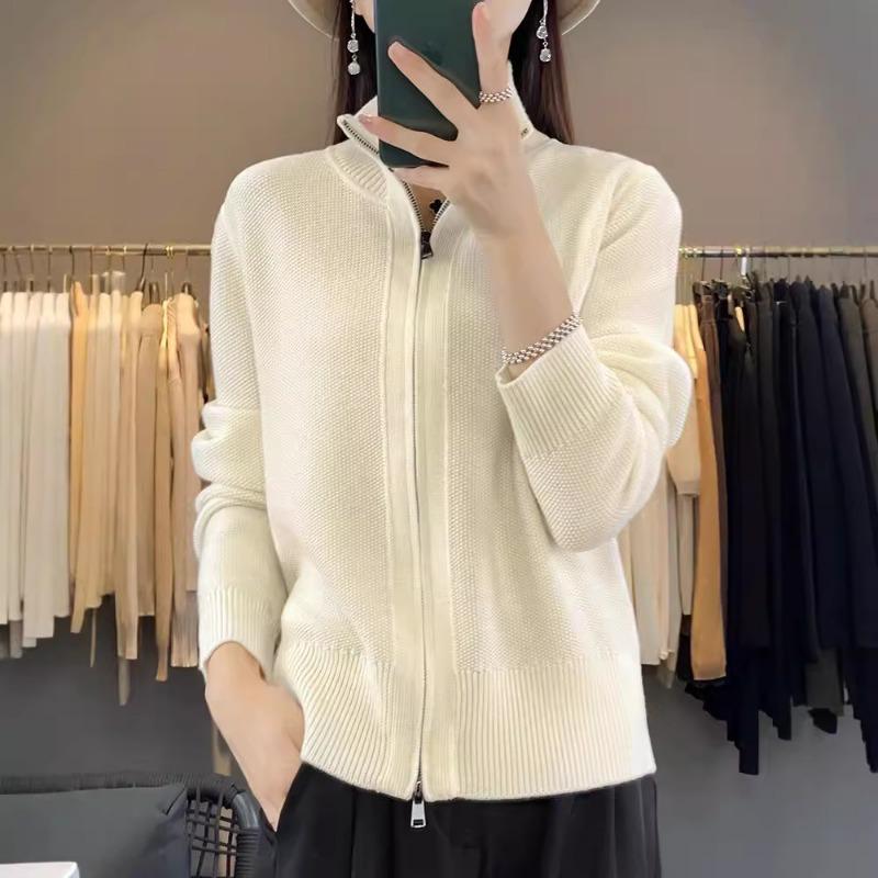 Fashion Casual Stand-up Collar Jacket Women's New Knitted Sweater Double Zipper Cardigan Sweater Top Base