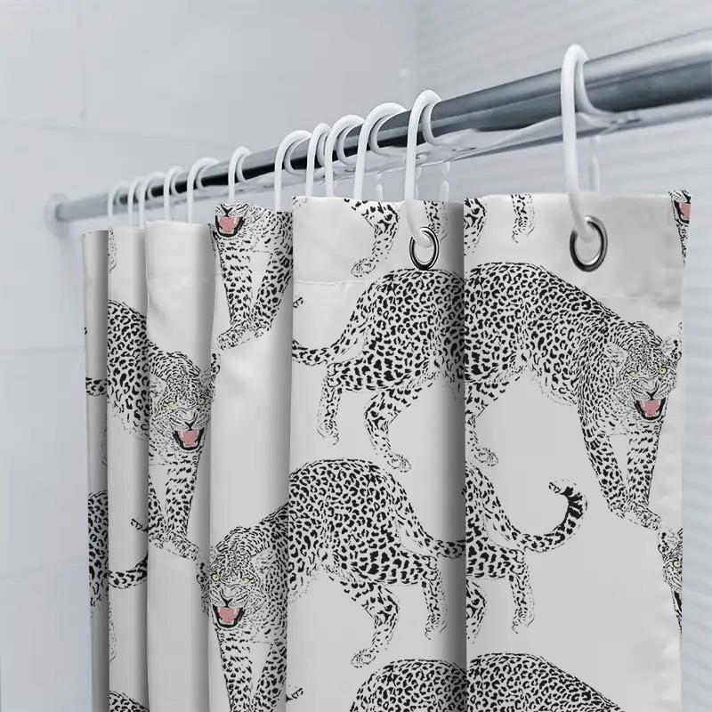 Black Leopard Shower Curtain Waterproof Bathroom Decor Pattern Printing Washable Polyester Size Customizable