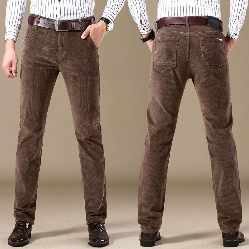 Pantalones de Terciopelo Ligero de Otoño e Invierno de Corte Recto, Ajustados, Elásticos, para Mediana Edad, Versátiles para Negocios, Pantalones Casuales de Invierno para Hombre