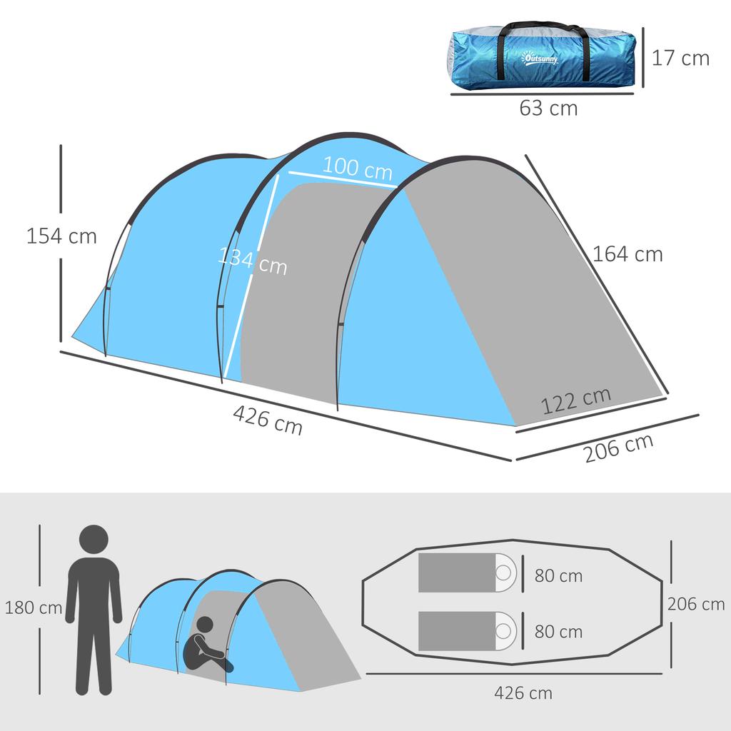 2 3 Man Tunnel Tent With Vestibule Weather Resistant Camping Tent With Air Vents For Fishing Hiking Light Blue And Grey