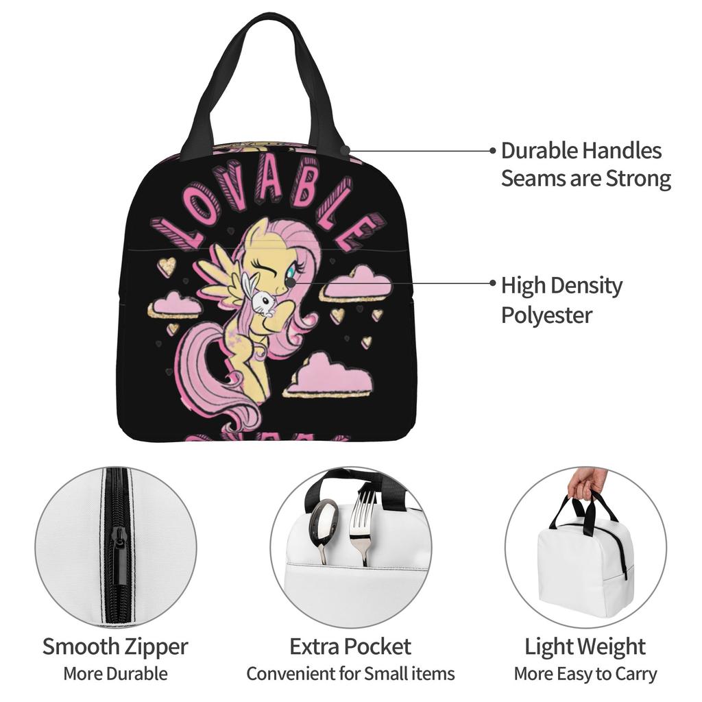 Custom Littles Ponyed Insulated Lunch Bags for School Office Fluttershy Resuable Cooler Thermal Bento Box Unisex