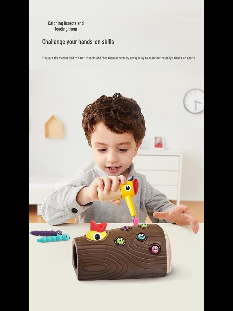 Montessori Wooden Woodpecker Insect Game Educational Toy for Early Childhood Development
