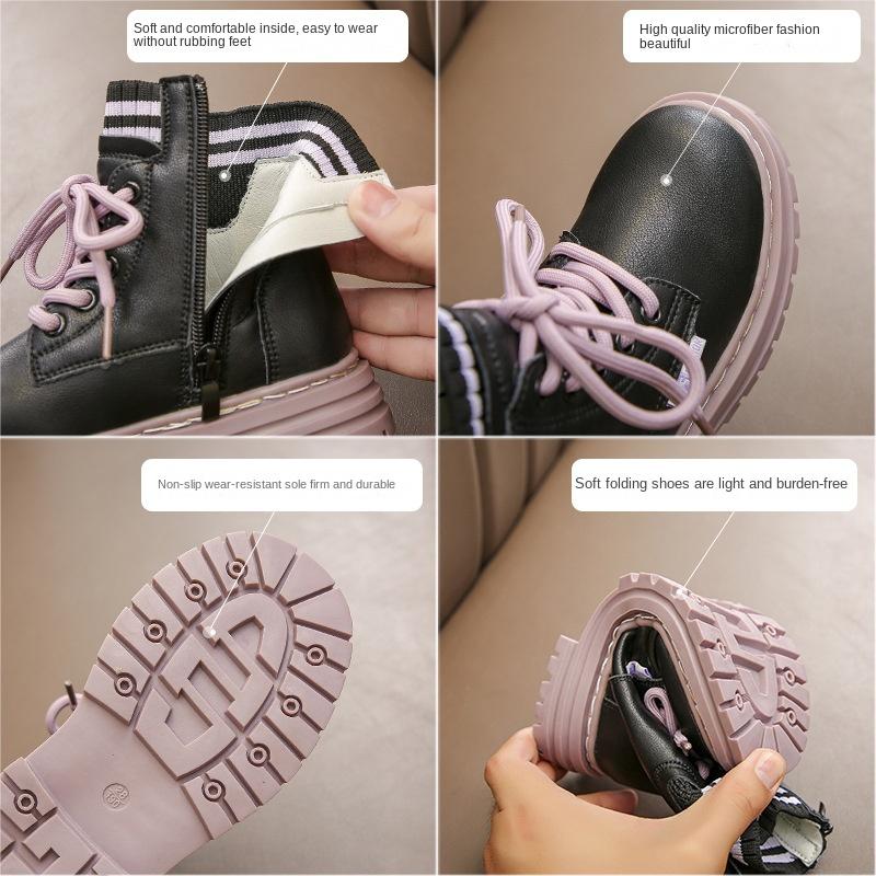 Dívčí kozačky Léto Nové Černé Krátké Kozačky Vlna Ústa Jarní a Podzimní kožené kozačky