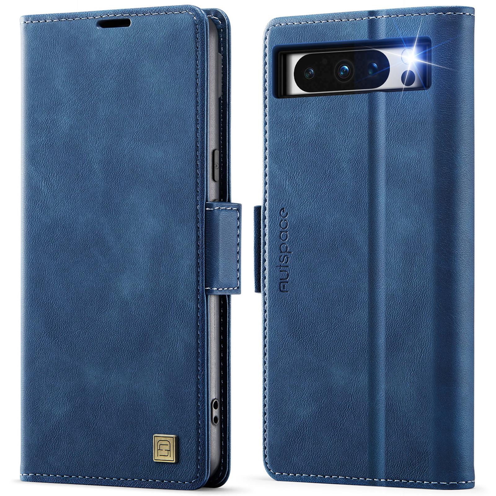 

Для чехла Google Pixel 8 Pro AUTSPACE A11 с блокировкой RFID, ретро-кожаный чехол-кошелек для мобильного телефона Blue