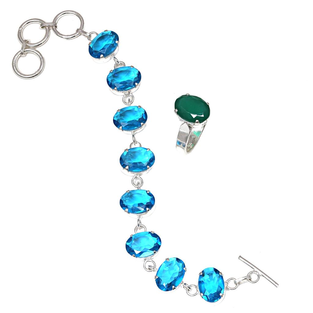 Swiss Blue Quartz Gemstone Women's Unisex Jewelry Bracelets & Rings 7-8''