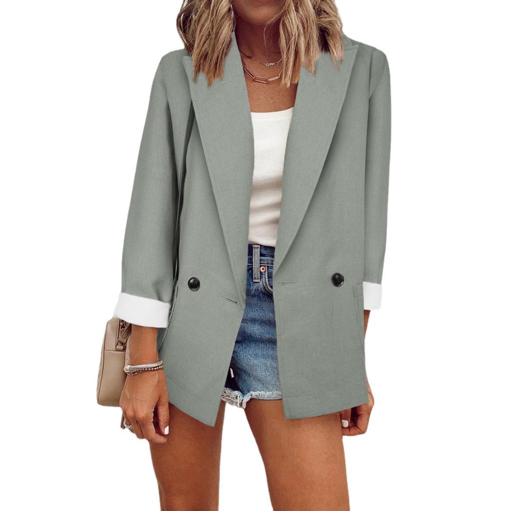 2025 Autumn Winter Women's Solid Color Blazer, Notched Lapel Long Sleeve Office Chic Jacket, Business Casual Trench Coat for Workwear