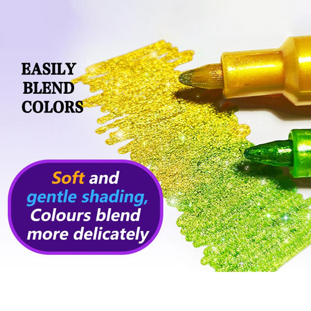 24-color 1.0mm Pen Tip Glitter Marker, Bright Colors with Blendable Watercolor Pen, Essential for Book Sketching and Drawing