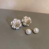 Real Gold Plated 925 Silver Needle Earrings, Natural Freshwater Pearl Flower Drop Earring, Elegant Floral Dangle Stud Earrings For Women Wedding Party