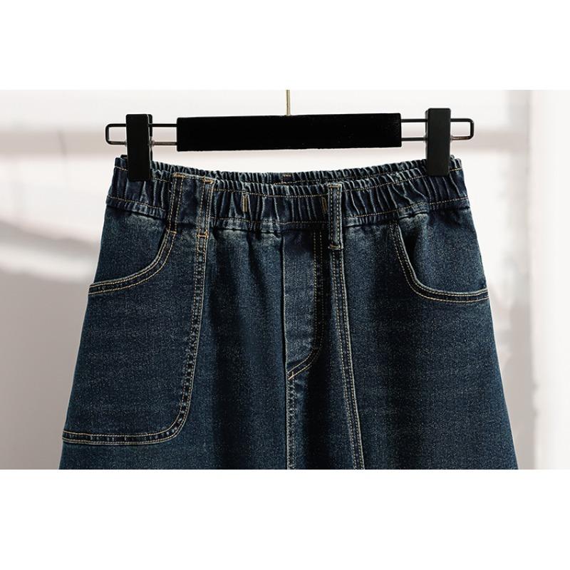 DIMANAF 2025 Plus Size Summer Elastic Denim Skirts Women A-Line Fashion Loose Skirt High Waist Vintage