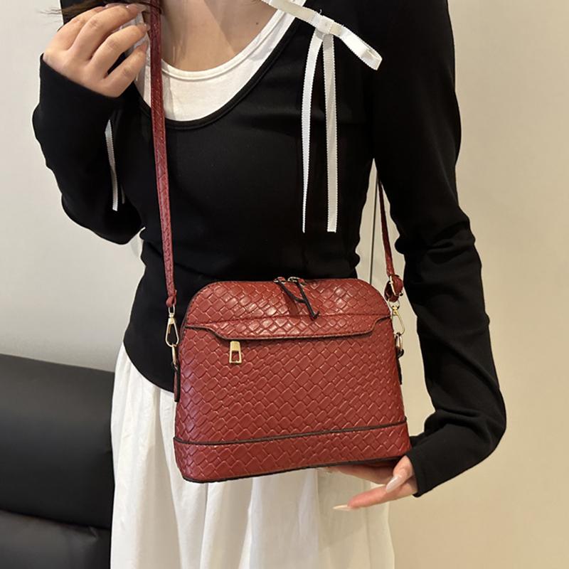 Solid Color Woven Pattern Crossbody Bag Vintage Minimalist Large Capacity Shell Purse and Handbag For Women AVE