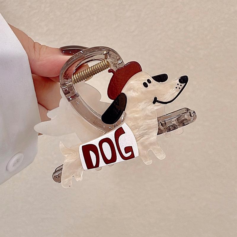 Korejská kreslená sponka do vlasů pes žralok: Štěněcí klip v kombinovaných barvách pro účesy vyčesané nahoru