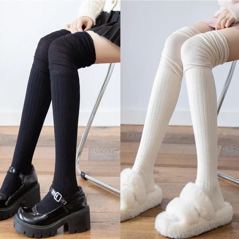 1/2pairs Women's Thigh High Stockings Casual Over The Knee Long Socks Lolita Thermal Vertical Stripe Socks Female Tube Leggings