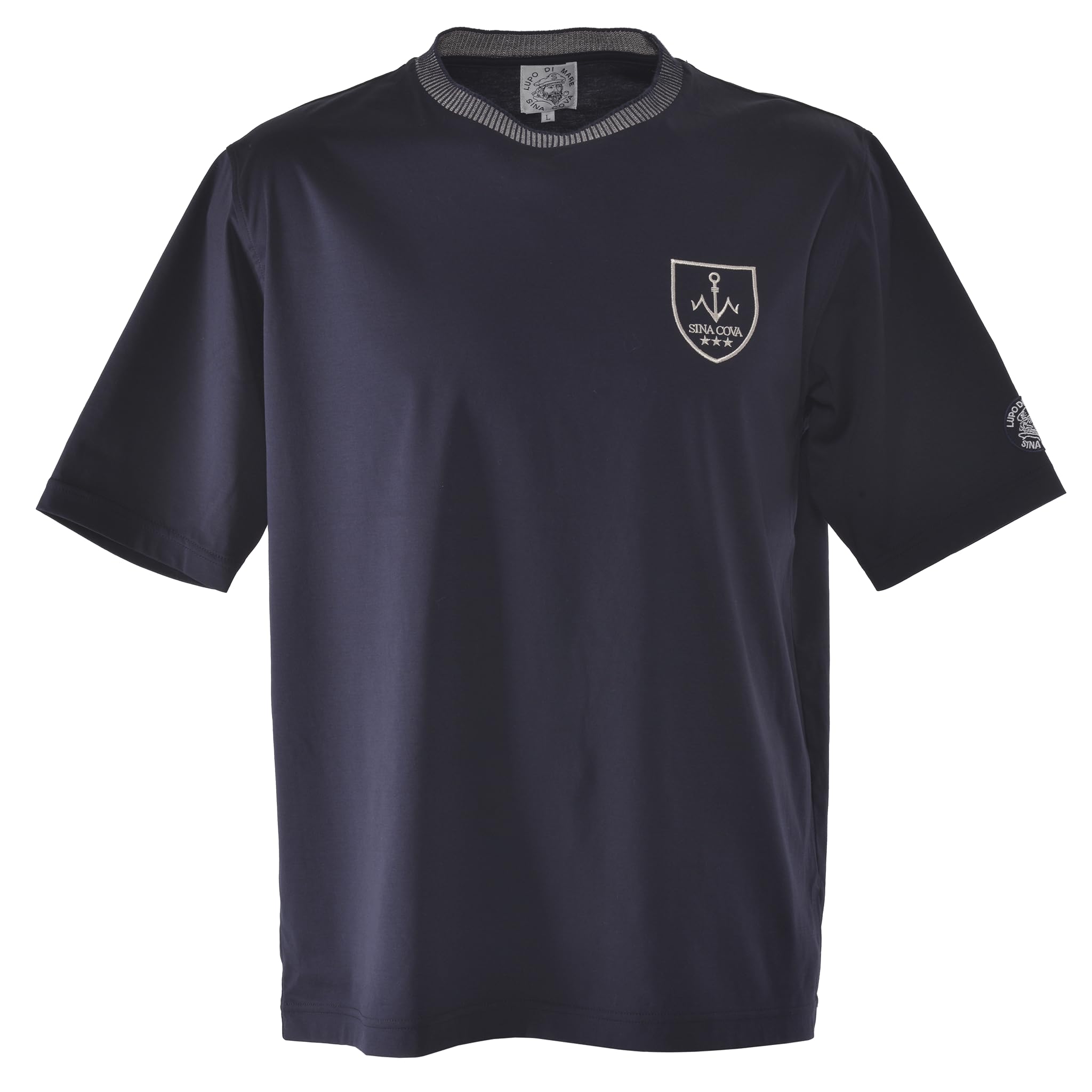 

Sinacova Футболка мужская с коротким рукавом из мерсеризованного трикотажа супима, вырез горловины, эмблема, дизайн, M, (военно-морской флот)