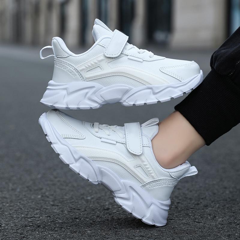 Кожаные белые теннисные спортивные кроссовки для мальчиков и девочек — фото 4