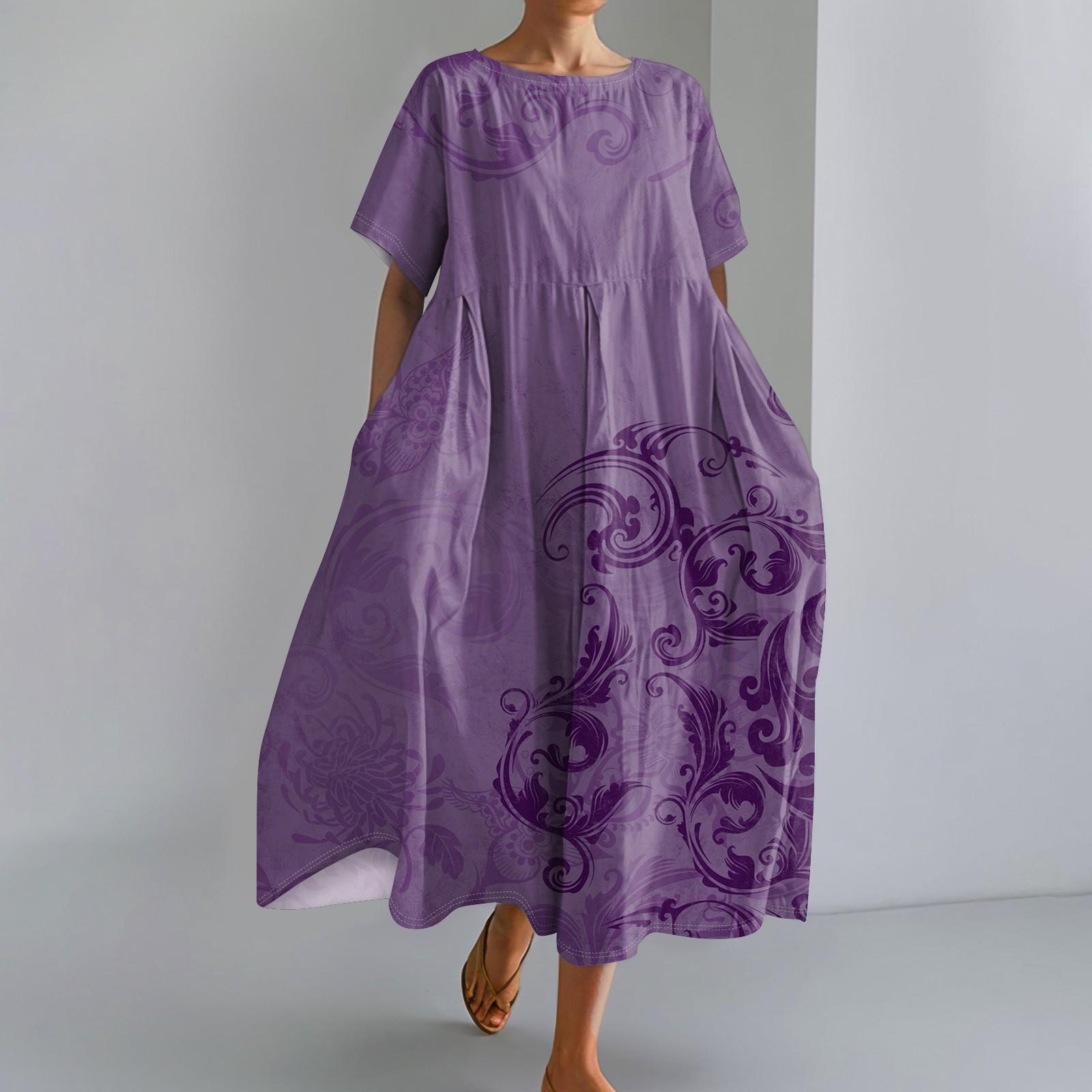 

Женское модное свободное платье с большим карманом и круглым вырезом с градиентным принтом и короткими рукавами XXXL темно-фиолетового