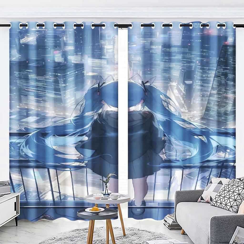 Cartoon Curtain Beautiful Girl Home Hatsune Miku 3D Print Cute Style Polyester Window Blackout Children Bedroom Living Room