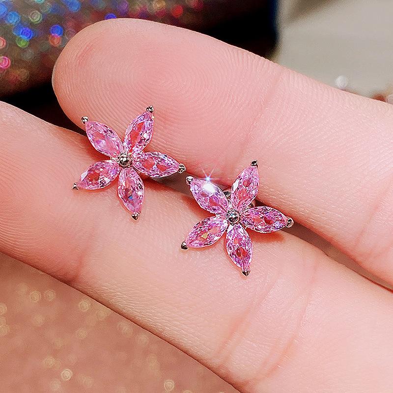 Colored Star Stud Earrings, Sweet Flower Pentagram Ladies Earrings, Vitality Girl Student Earrings