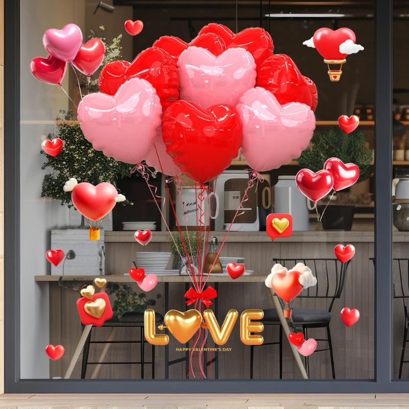 Romantic Love Valentine'S Day Sweetheart Balloon Stickers Window Stickers Convenience Store Glass Decor Electrostatic Stickers
