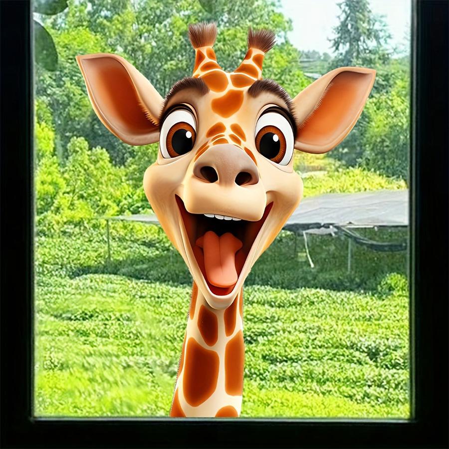Funny Creative Cute Cartoon Giraffe Window Stickers, Self-Adhesive Decals for Glass Windows Home Decoration