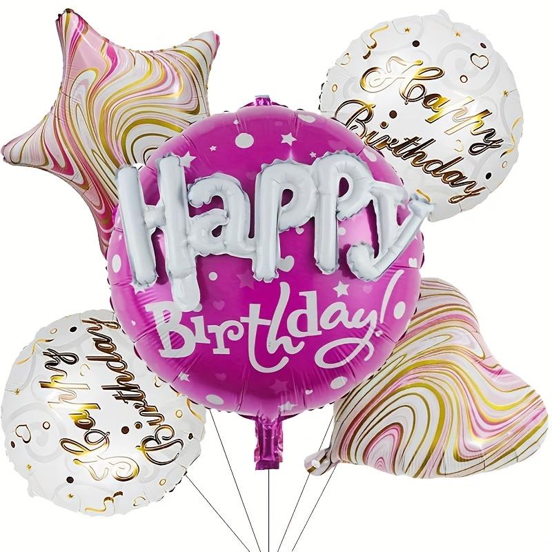 

5Pcs 22inch Circular Happy Letter Assembly Agate Printed Heart Pentagram Aluminum Film Balloon Set Happy Birthday Party Decor 5pcs