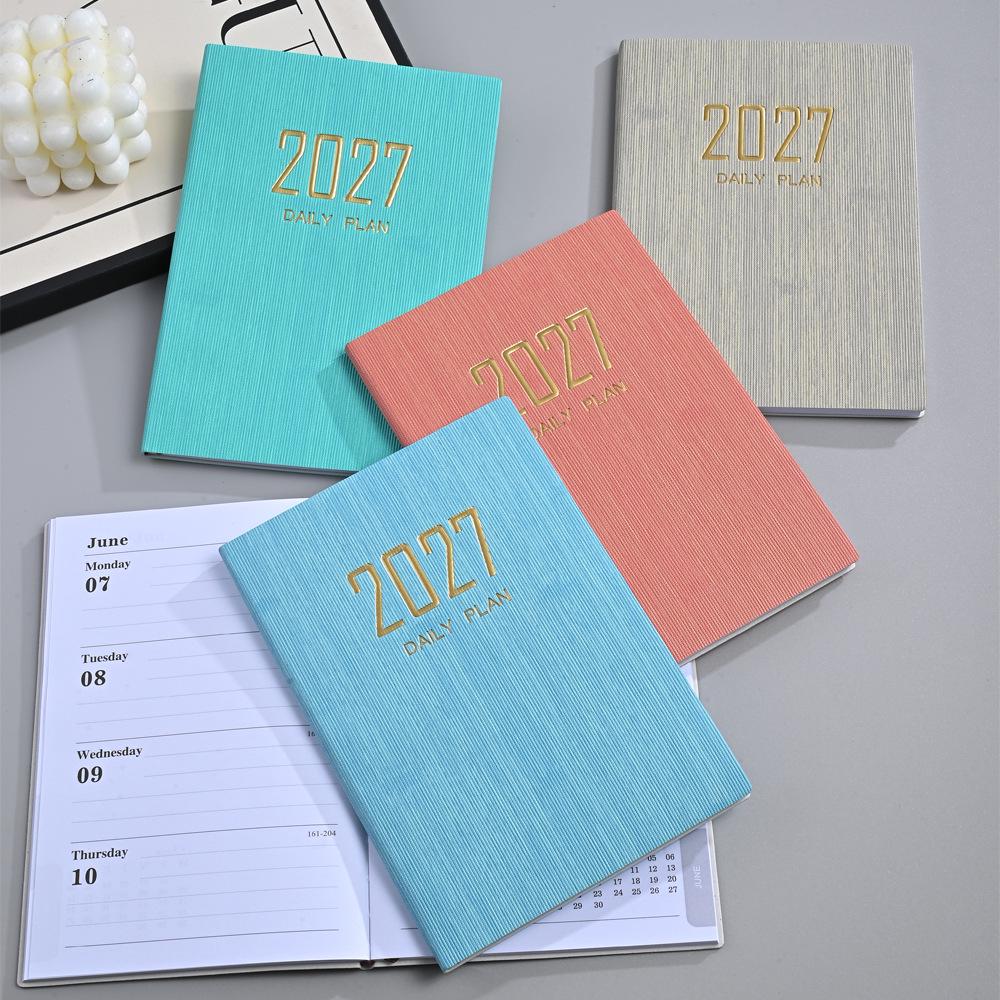 2027 A5 English Leather Weekly Planner Notebook with Daily Plan and Annual Calendar