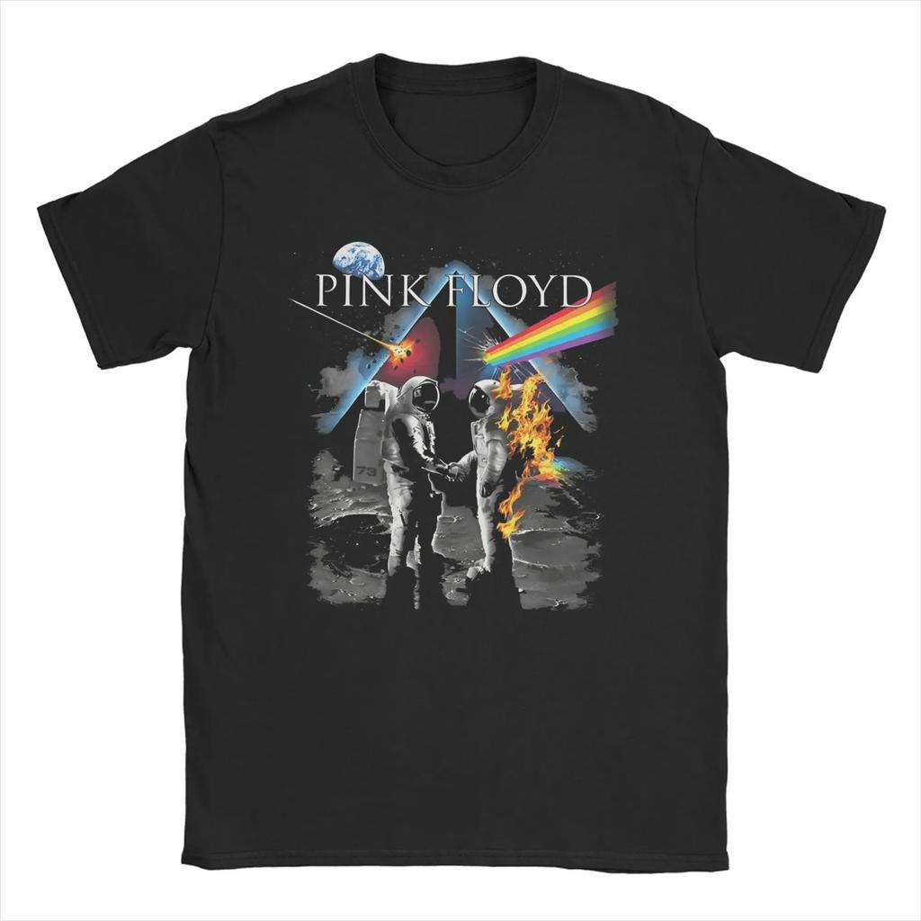 Oversized Black Short-Sleeve T-Shirt Featuring Pink Floyd Band Members Live Portrait Graphic Print For Classic Rock Fans