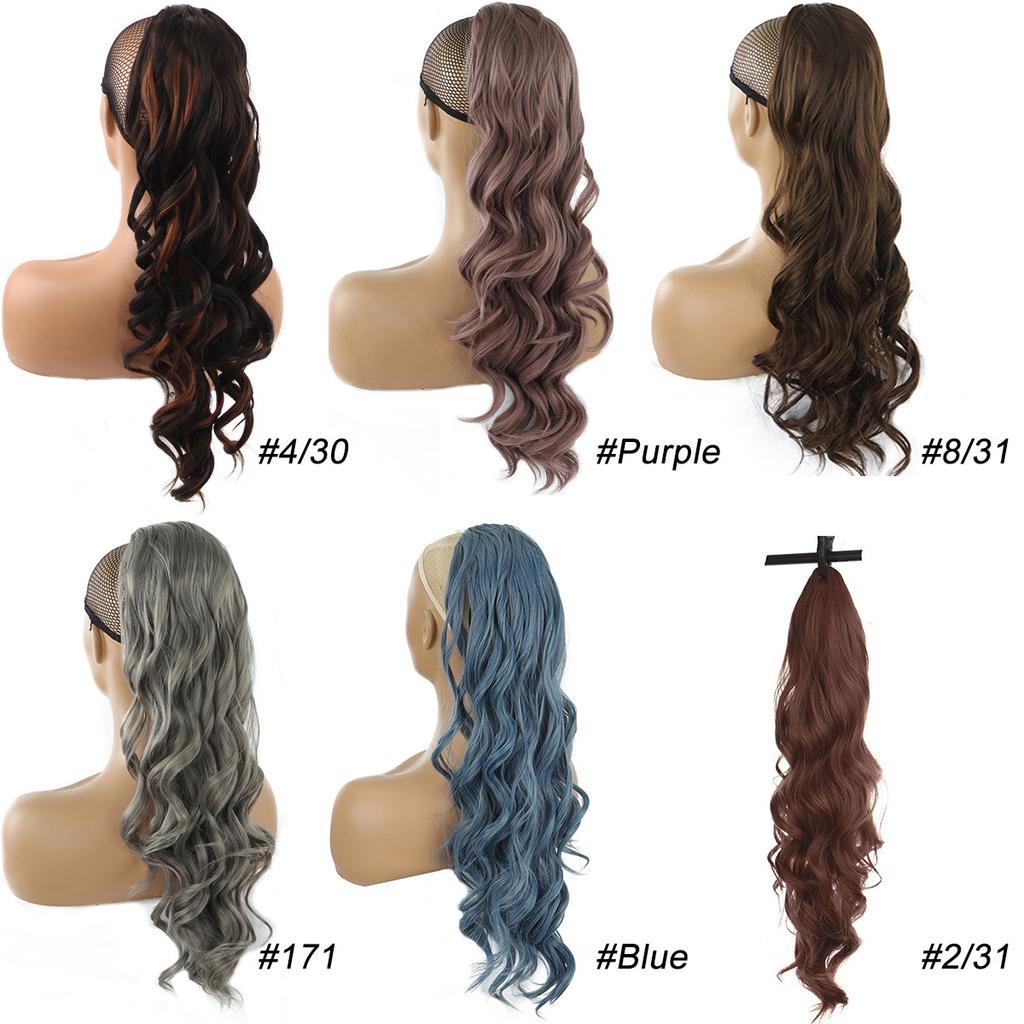 Hochtemperaturfaser Damen Lang Lockig Body Wave Selbstklebend Pferdeschwanz Weich Mehrere Farben Europäisch Amerikanisch Cosplay