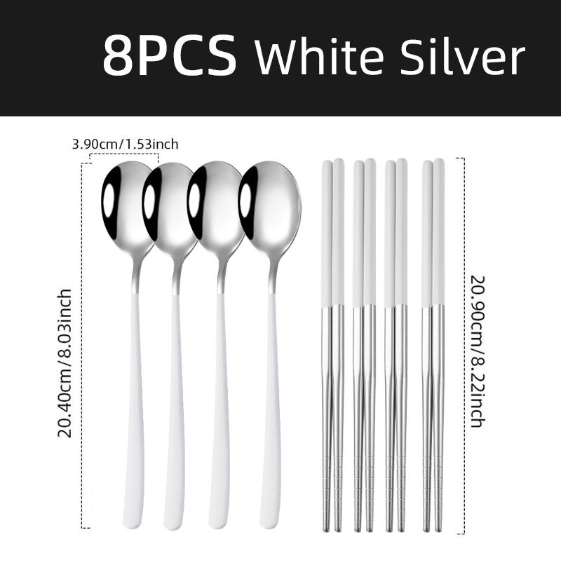 4 Set Chopsticks Spoon Cutlery Set Reusable Stainless Steel Non-slip Sushi Sticks Food soup Spoon Dinnerware Set