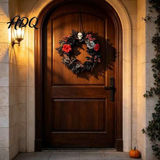 Elegant Mystery Party Props Gothic Black White Blue Rose Twig Wreath 15 Inch Halloween Skull Wreath