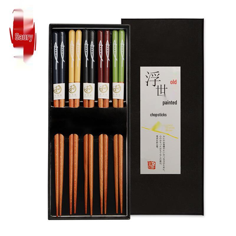 5-Pair Japanese Non-slip Bamboo & Wooden Chopsticks Gift Set