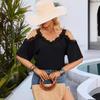 Plus Size Women's Summer V Neck Five Quarter Sleeve Sexy Off The Shoulder Halter Top
