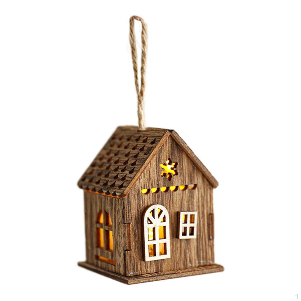 Christmas Lighted Village House, Wooden Tree Hanging Decoration for Bedroom Winter Room