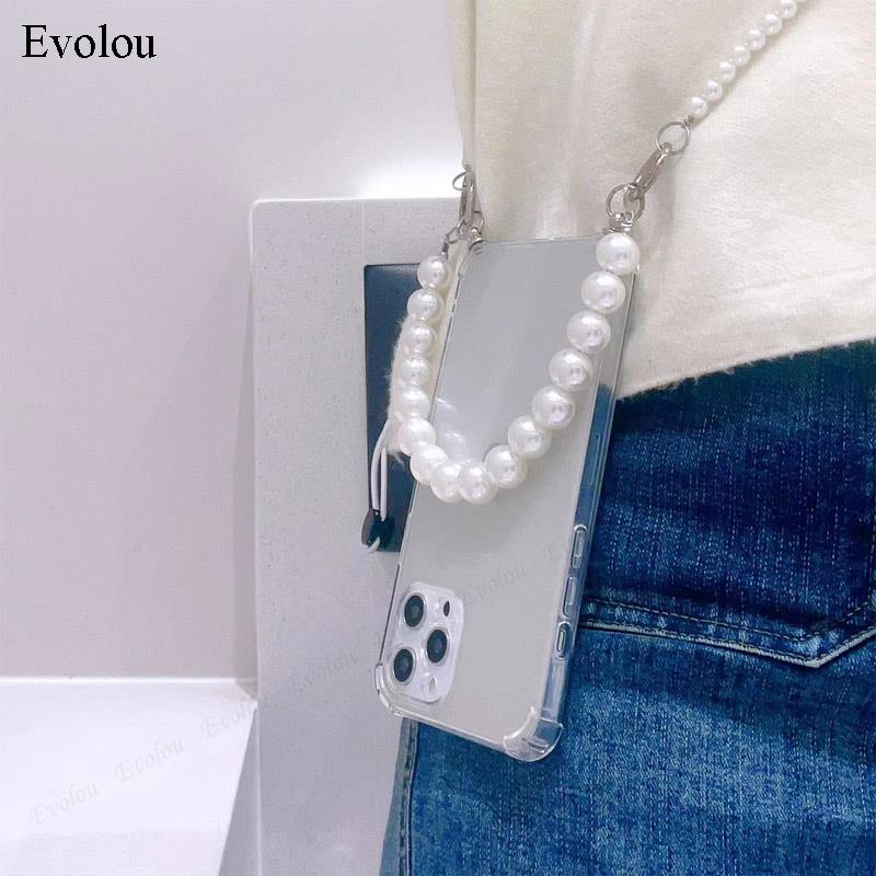 

Чехол для телефона Redmi Note 13 4G 5G с жемчужной цепочкой и ремешком через плечо для Xiaomi Redmi Note 13 Pro Plus Note 12 11 Pro, противоударный мягкий чехол Redmi Note 13 4G чистый