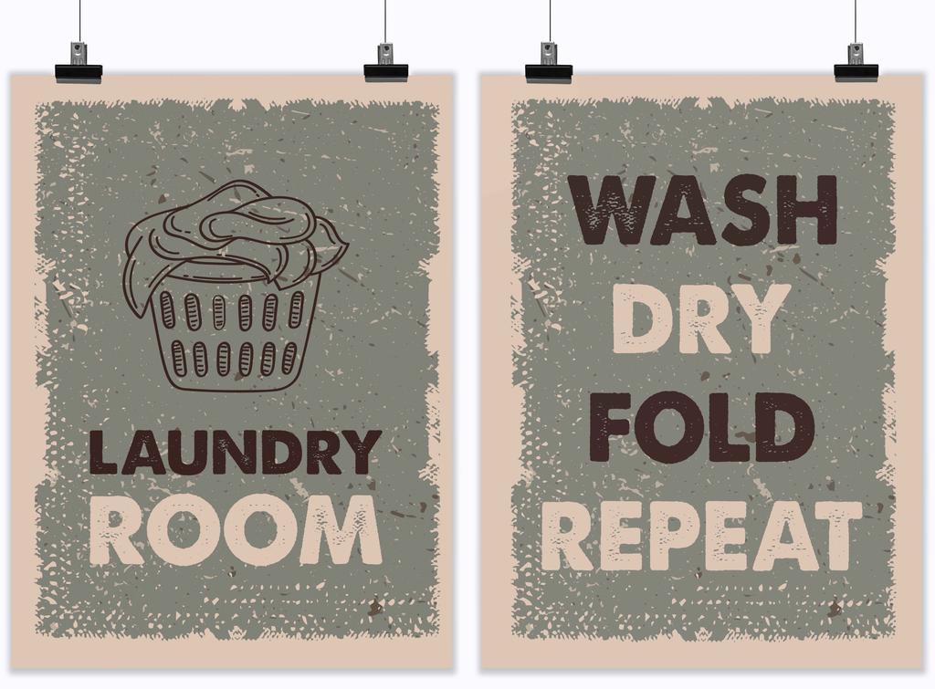 Inkdotpot 2 Piece Laundry Signs for Laundry Room Decor Wash Dry Fold Repeat Poster With Frame, Laundry Room Wall Art Signs Framed