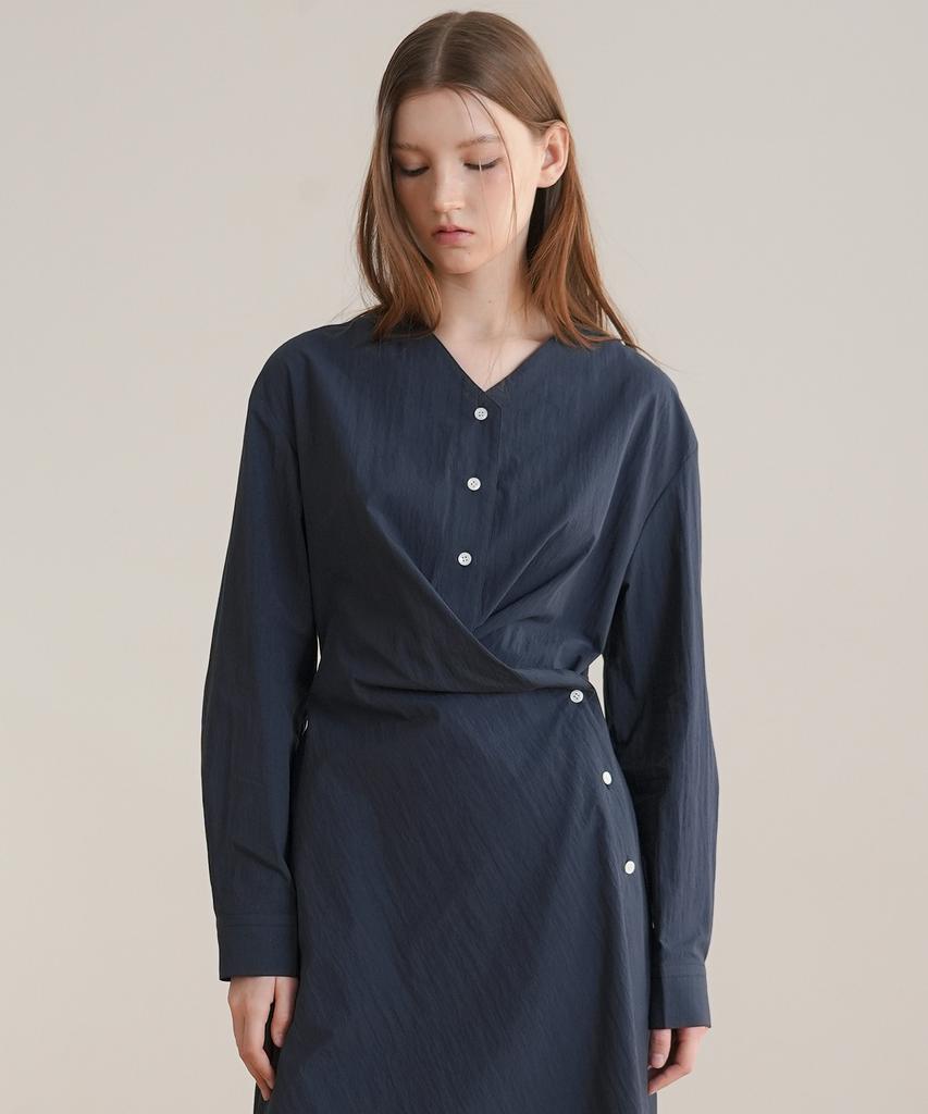 Paul And Alice Wrap Button Dress / Navy