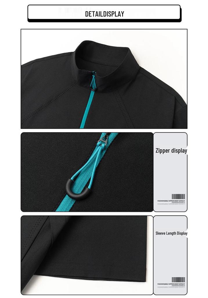 Plus Size Ice Silk Quick-Dry Outdoor Sports Set: Short Sleeve Half-Zip T-Shirt & Breathable Shorts