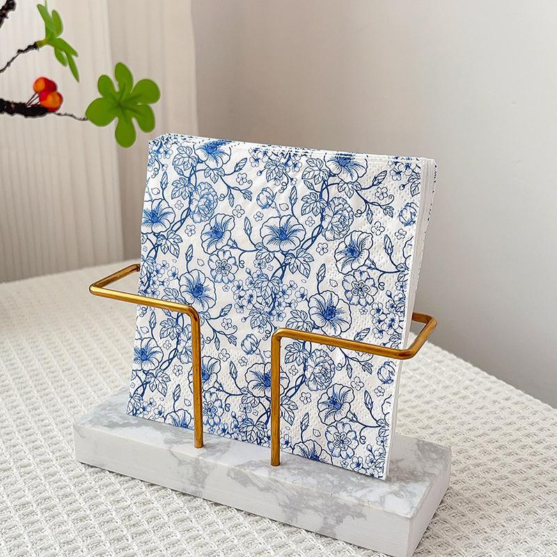 20Pcs Chinese Blue Flower Printed Paper Napkins, Disposable 2 Layer Paper Napkins for Party Hotel Dinner Table DIY Decor