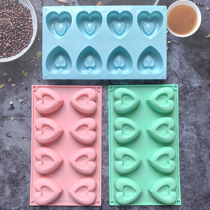 Mini 8 Cavity Heart Doughnut Silicone Mousse Cake Mold 3D Muffin Cake Baking Tools Decorating Valentine'S Day Gift