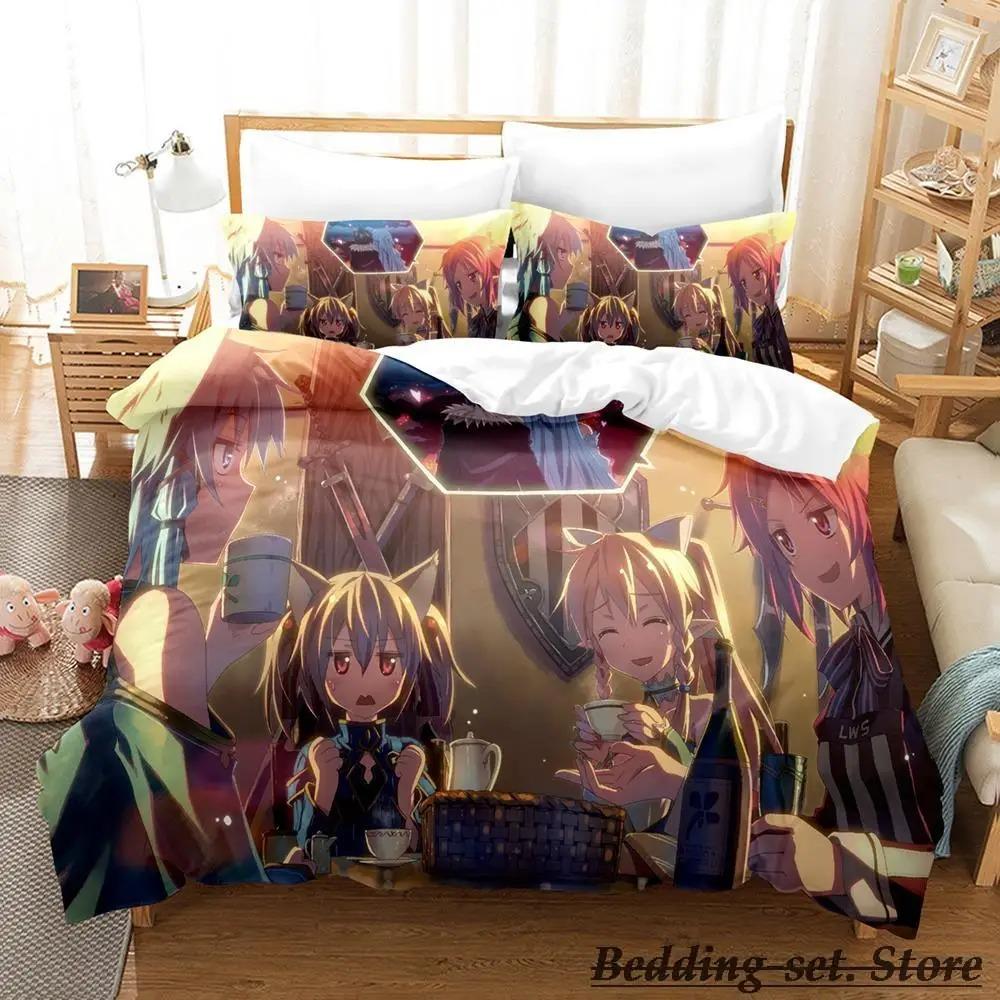 Sword Art Online II Bedding Set Cartoon Anime Three-piece Set Adult Kid Bedroom Duvetcover Sets 3D Kawaii Roupas De Cama