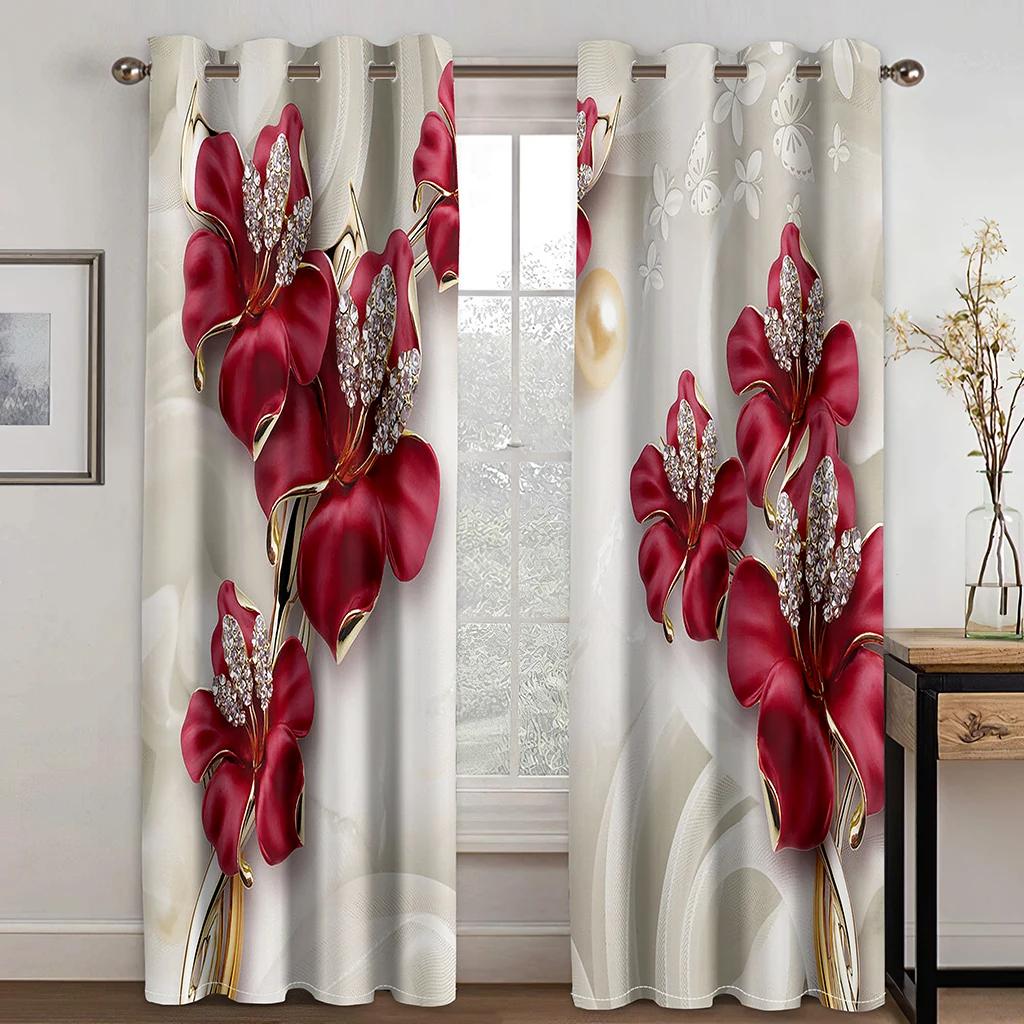 Vintage Floral Fashion Print Curtains, Rod Pocket Curtains, Bedroom, Study, Living Room Decorative Curtains, Can Be Customized