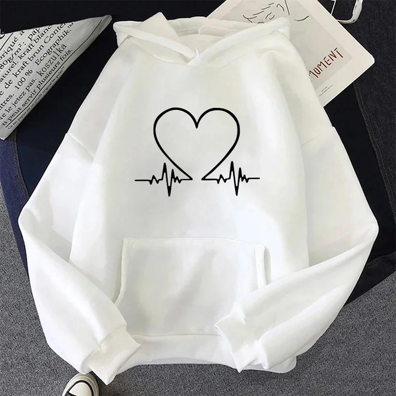 Love Heart Print Hoodie for Woman Autumn Winter Daily Casual Sporty Hooded Sweatshirt Female Home Outdoor Comfort Loose Pullover