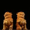 Wood Carving Chinese Forbidden City Lion Statuette , Chinese Characteristics God Beast Animal  Home Room Office Feng Shui Statue