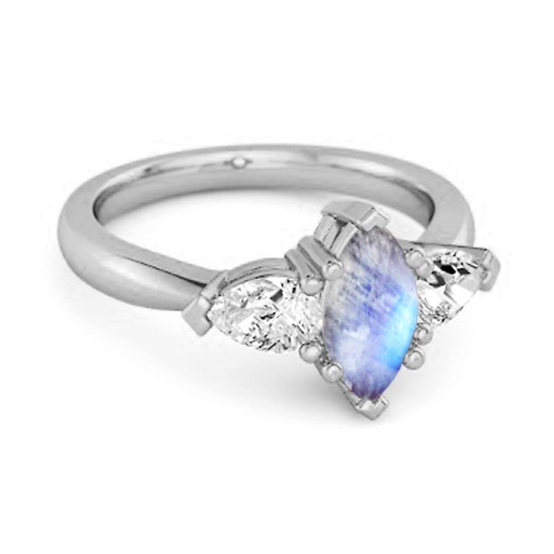 Moonstone Trio Stone Tapered Ring - 925 Sterling Silver