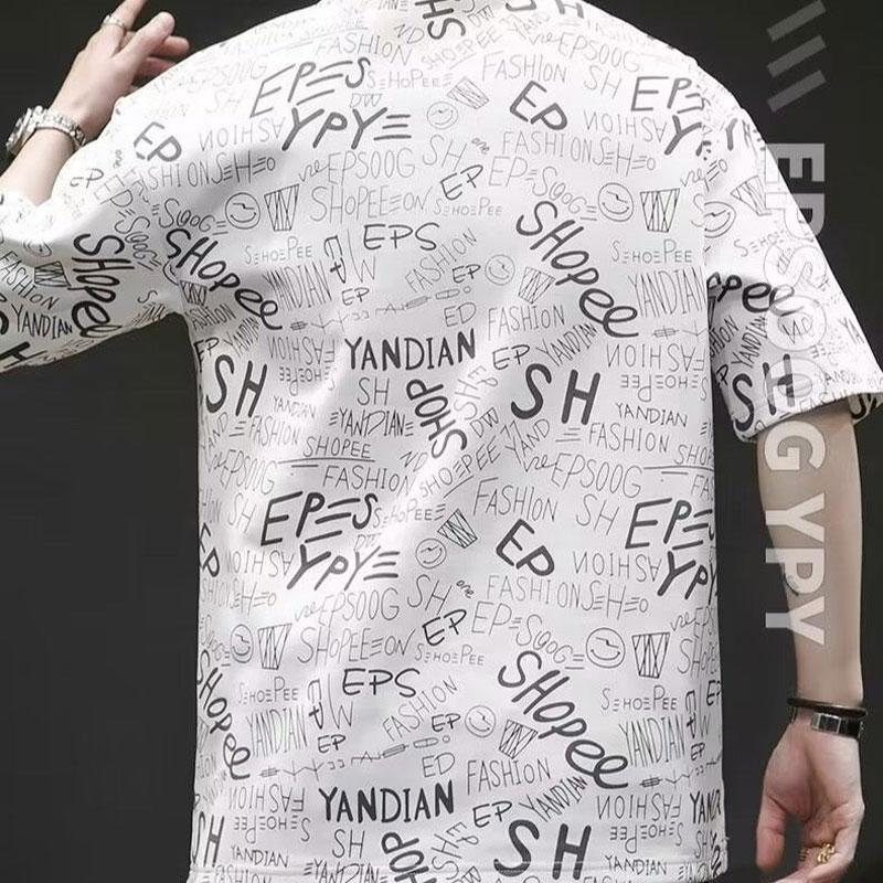 Japanischer Stil Vintage Buchstaben Pullover Herrenbekleidung Stilvolle Patch-Designs Sommer Rundhals Lässig Bedruckte Kurzarm T-Shirts