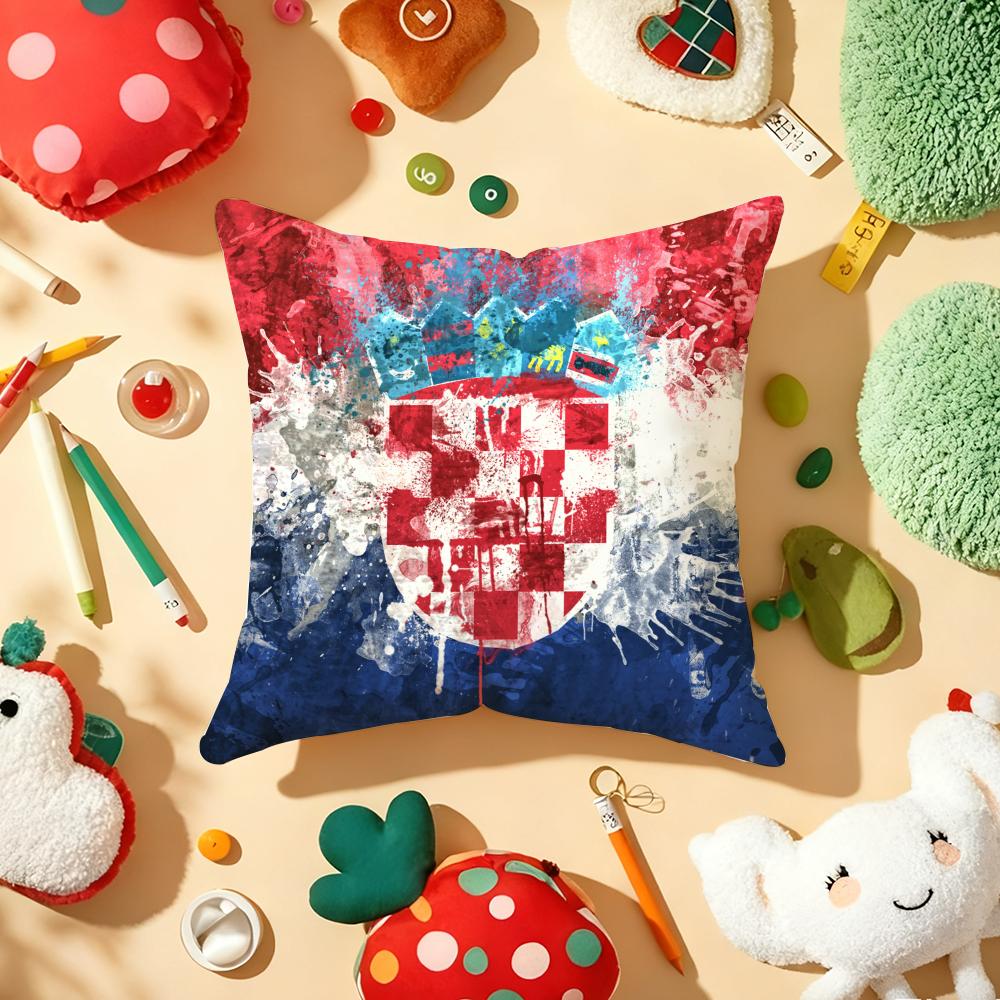 Republic of Croatia Flag Cushion Cover Plush Fabric Soft DoubleSided Printed Sofa Warm Winter Home Gift Pillow Cover