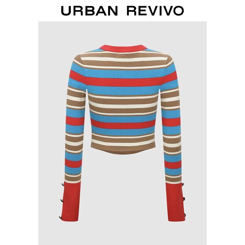 UR2026 Winter Trendy Color-Block Striped Cropped Knit Sweater