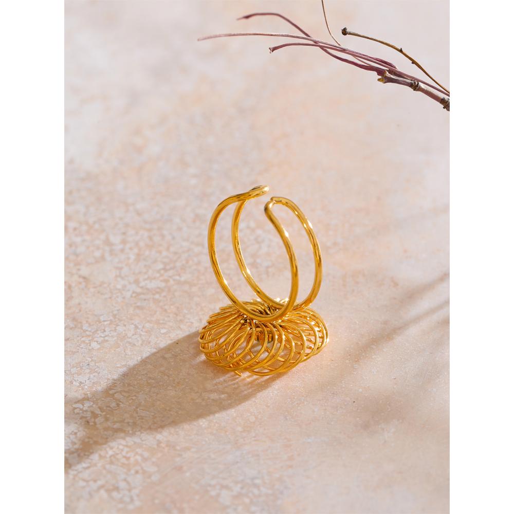 Eetit Trending Stainless Steel Natural Stone Flower Hollow Adjustable Ring 18K Golden PVD Plated 2025 Finger Jewelry Gift
